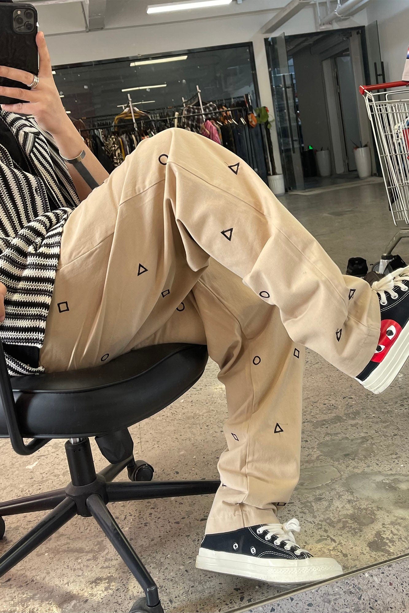 ME DA IGUAL Geometric Embroidered Oversized Tapered Pants
