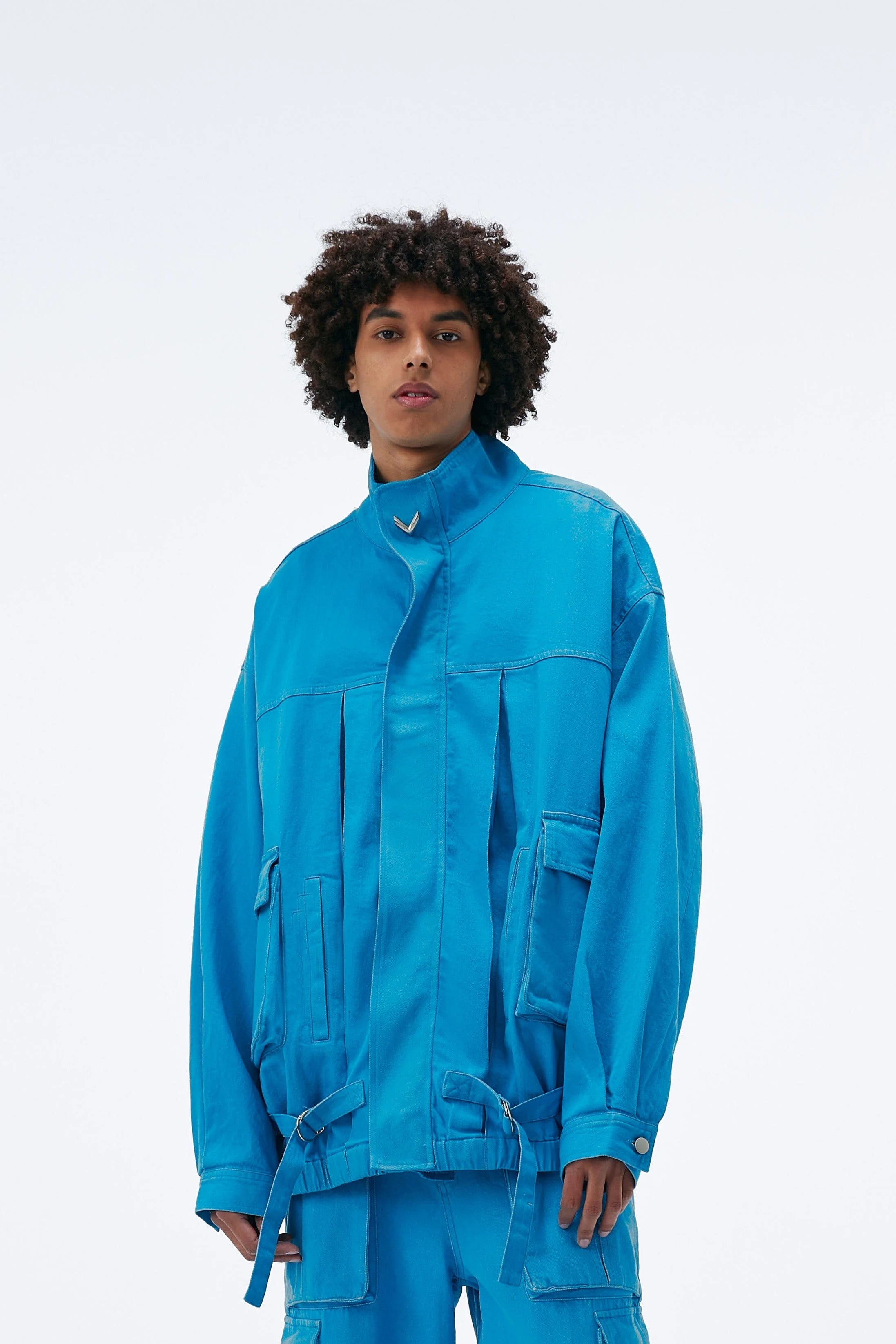 VANN VALRENCE Utility Pockets Denim Drawstring Oversized Jacket