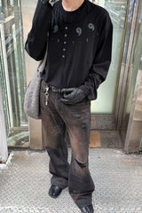 ESAIAS Graphic Faux Layer Henley Long-Sleeve Tee