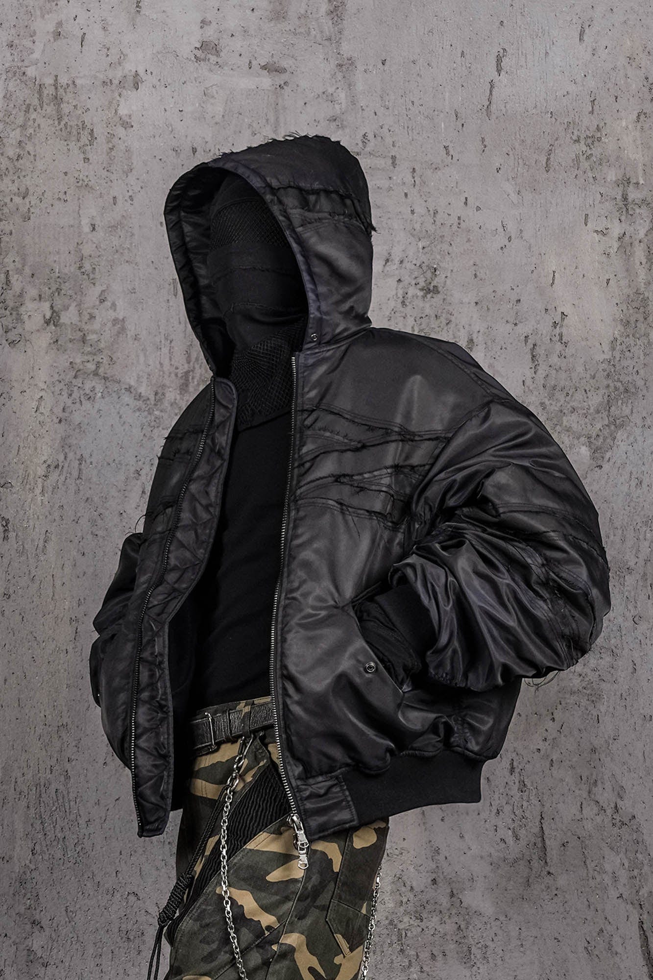UNDERWATER Distressed Bondage MA-1 Jacket Black