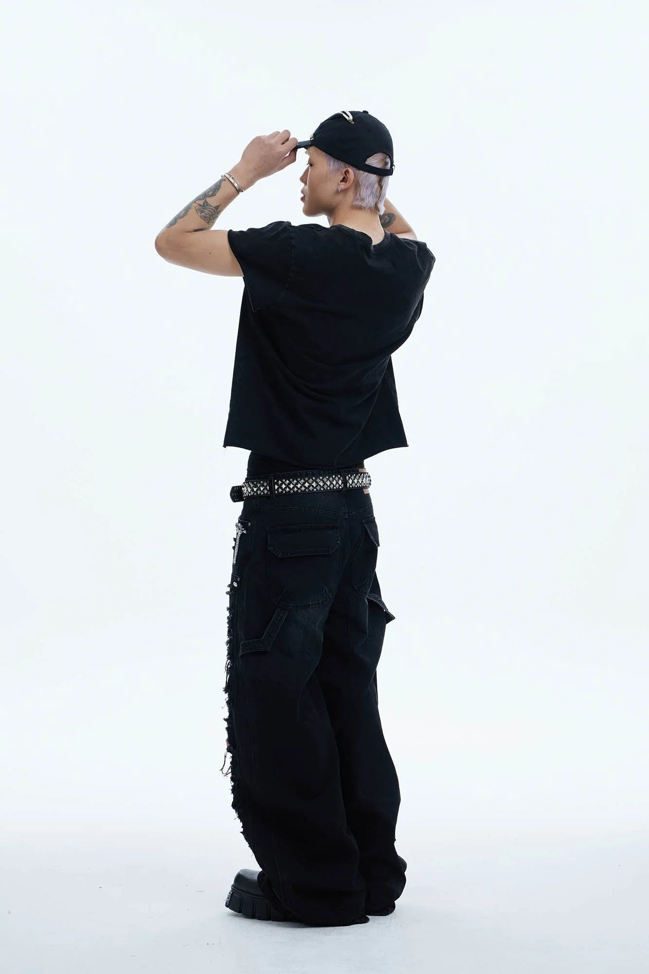 DND4DES Shredded Rivet-Paneled Baggy Jeans