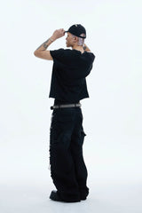 DND4DES Shredded Rivet-Paneled Baggy Jeans