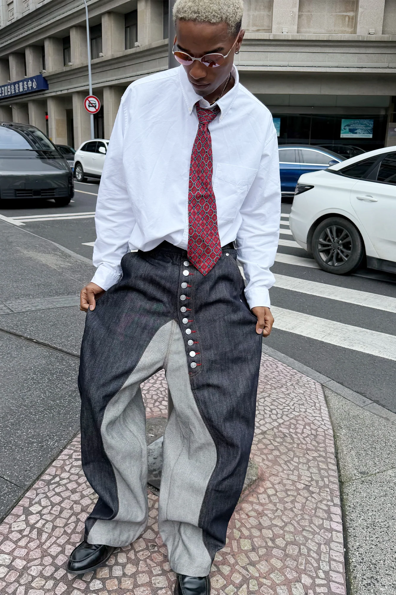 STEEPC Inverted Panel Snap-Fly Raw Jeans