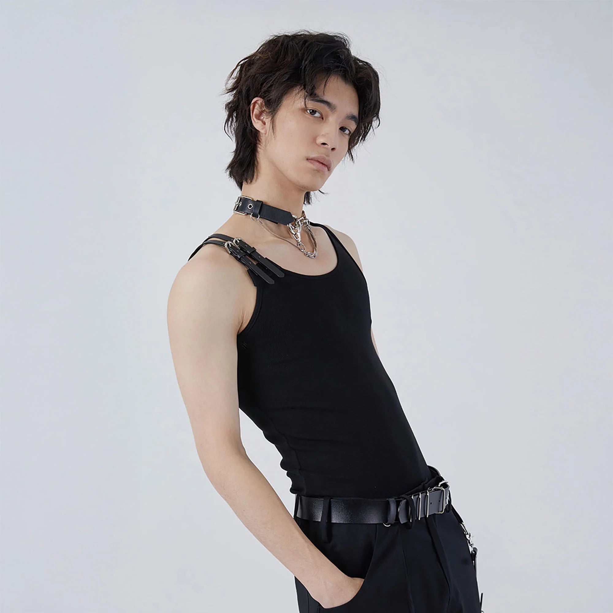 TUIMU Buckle Strap Ribbed Tank Top
