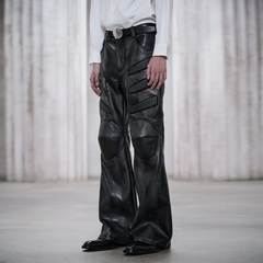 FACEONLAB Panel Armored Faux Leather Biker Pants Black