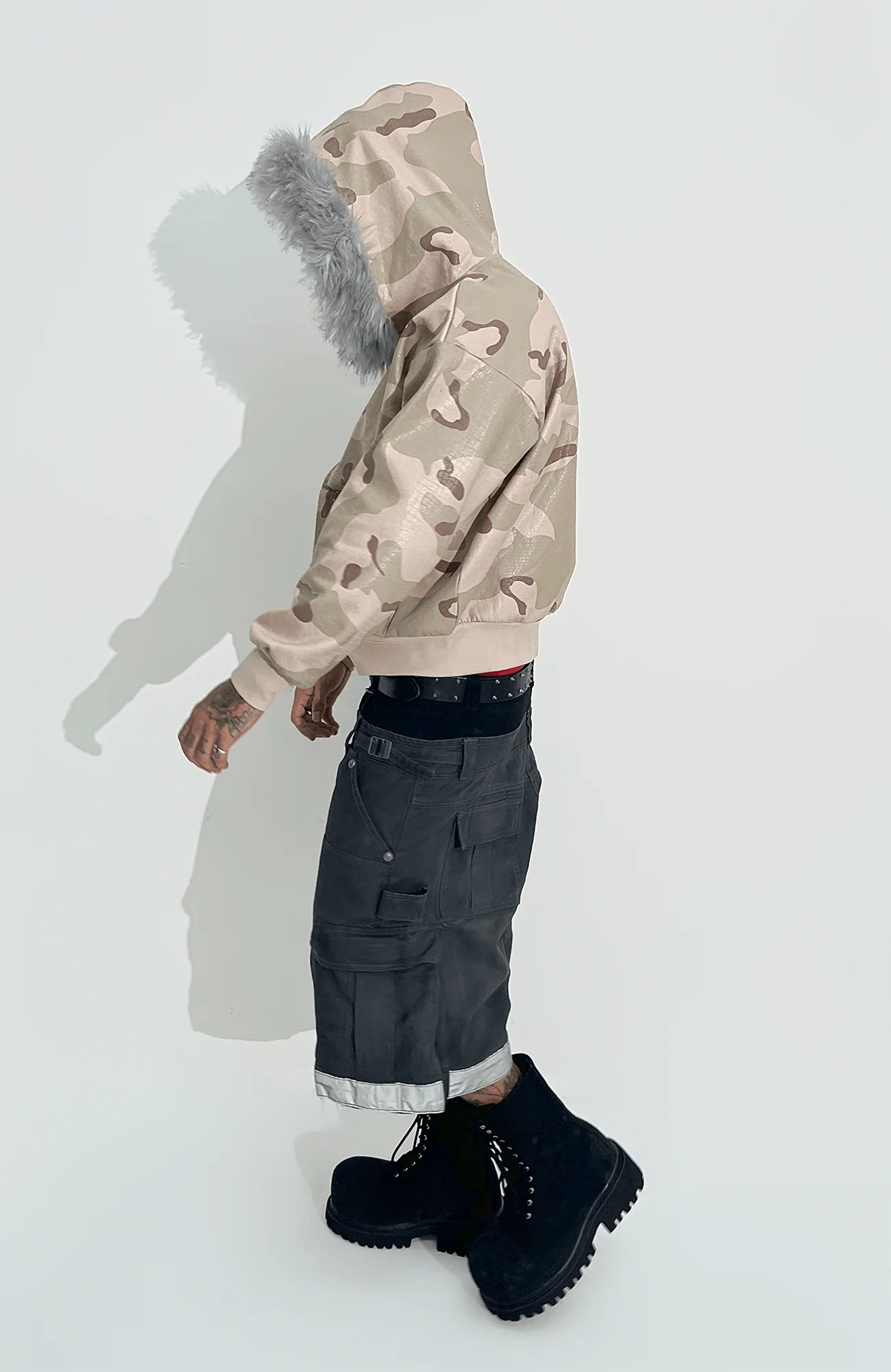 TECNINEGROUP Camo Waxed Faux Fur Hooded Jacket