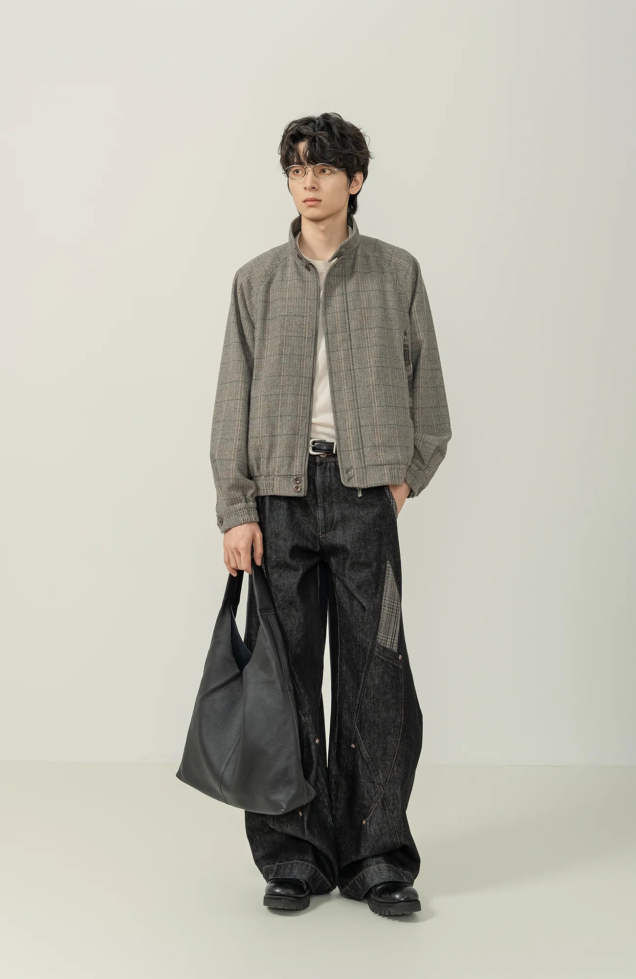 MOITIEDEPETALE Plaid Panels Wool-Blend Jacket
