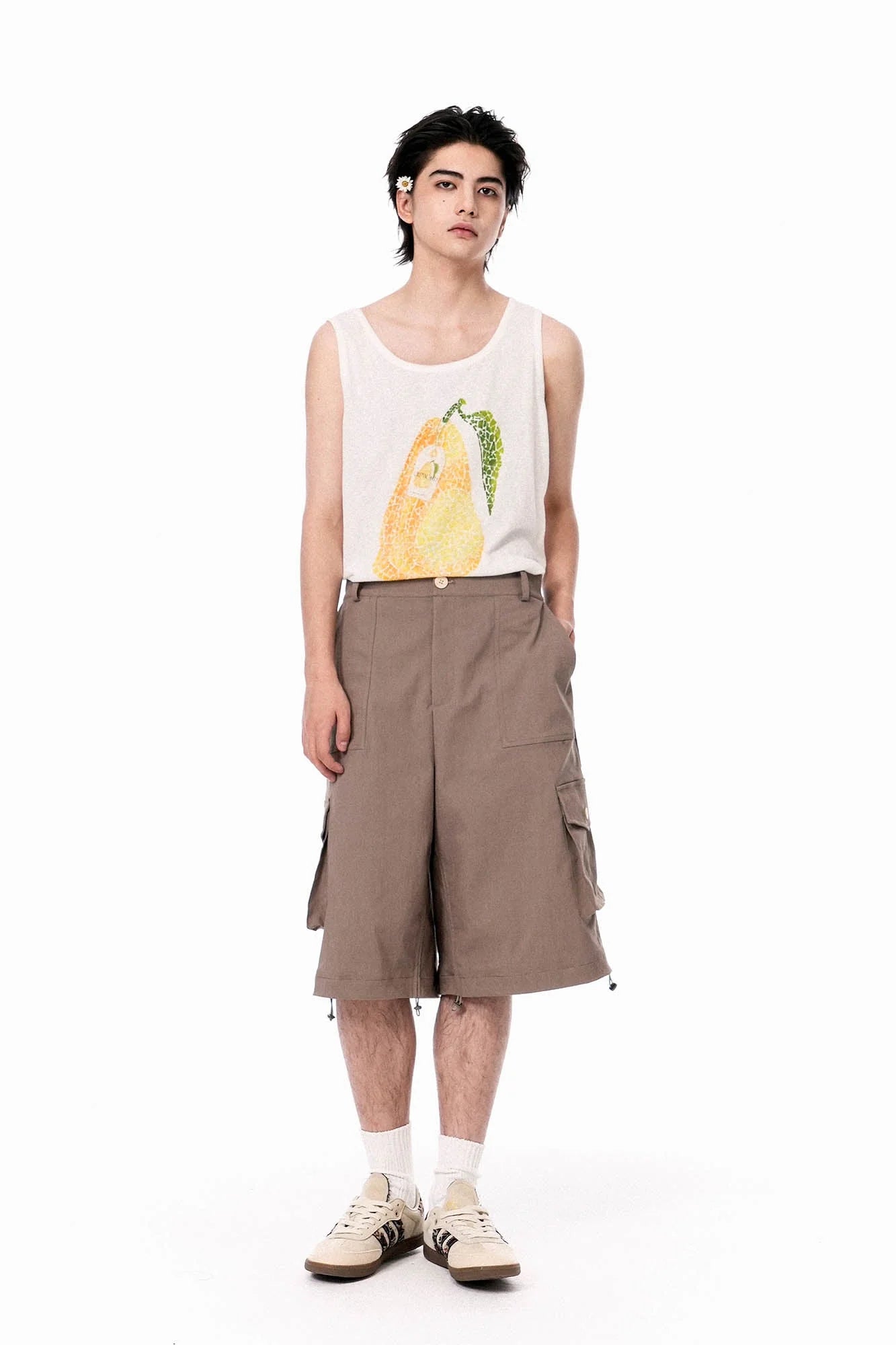 OIPWORD Detachable Plaid Multi-Pocket Wide-Leg Cargo