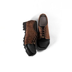REWRITE Silk Panel Crinkled Square-Toe Derby Shoes