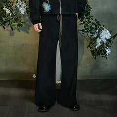 JIECHI Woven Belted Pleated Wide-Leg Suit Pants
