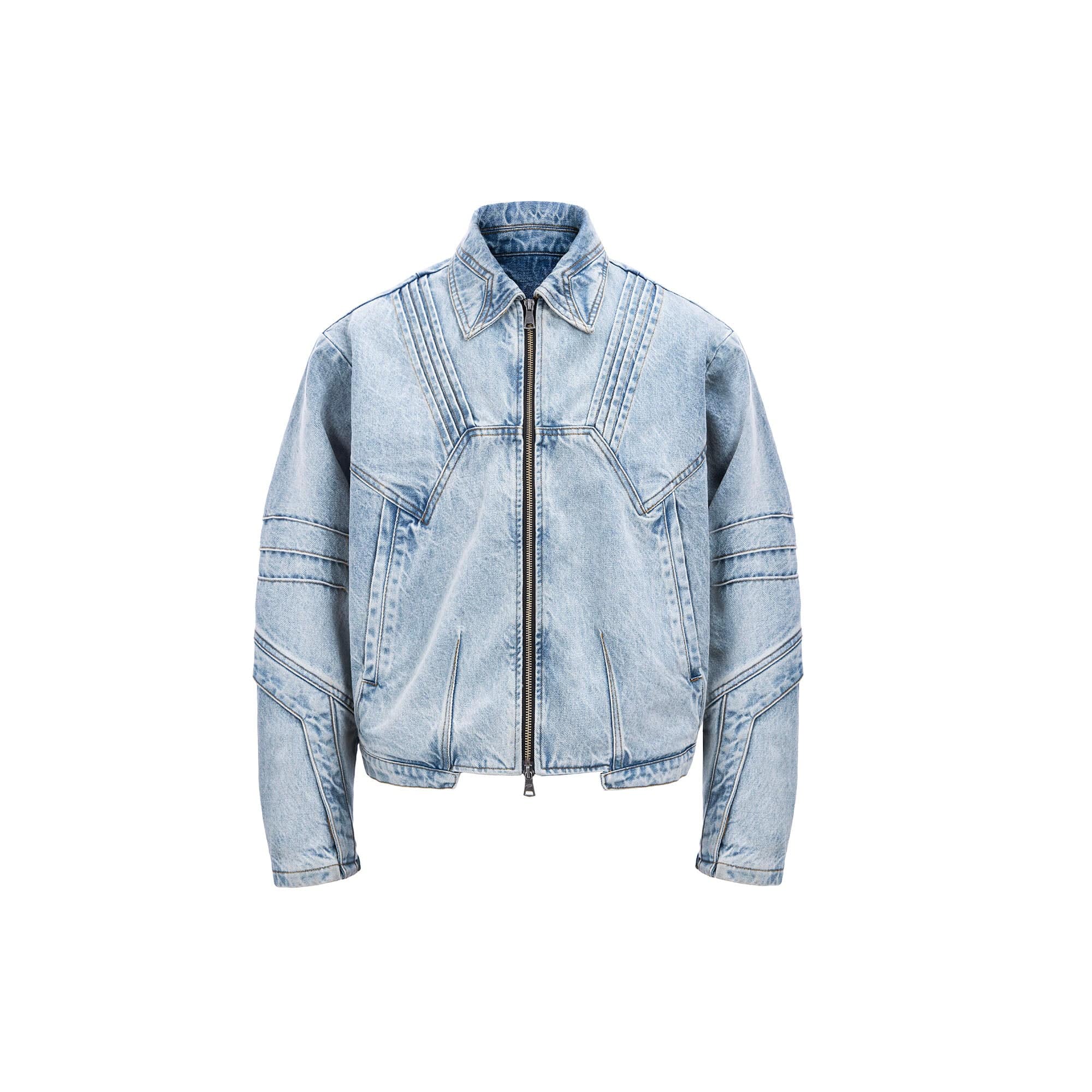 CATSSTAC Washed Paneled Seam Denim Jacket