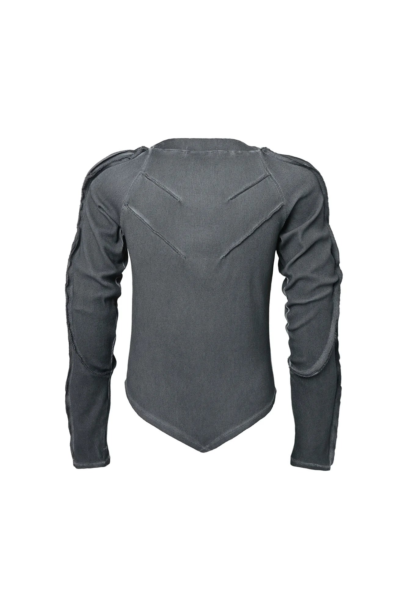 CLP Distressed Raw-Seam Paneled Long-Sleeve Tee