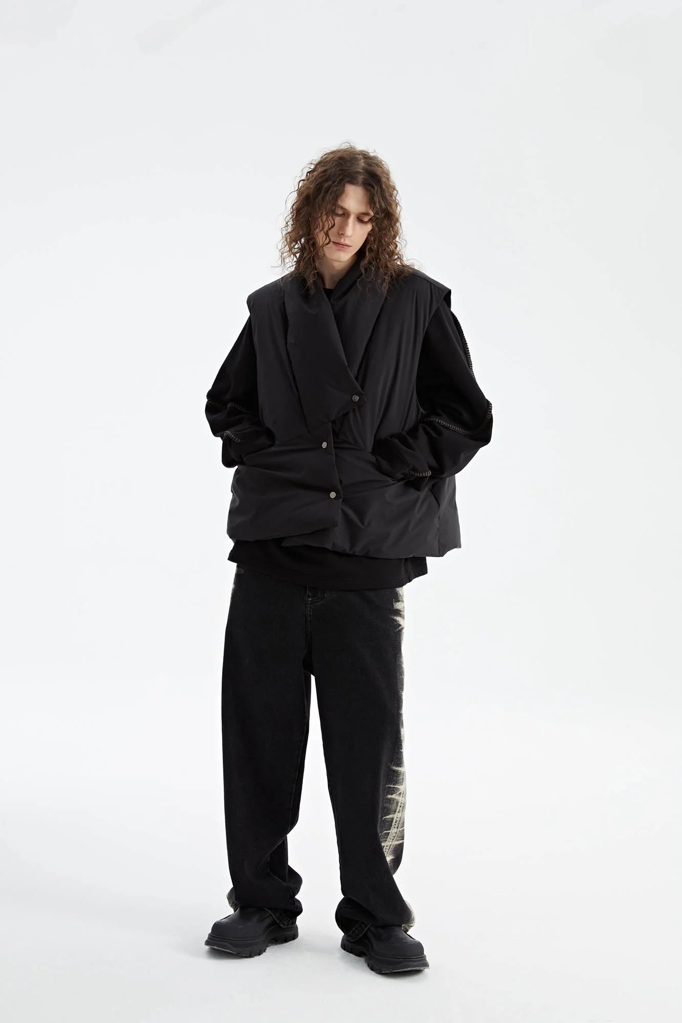 ORGANIC EMOTION Deconstructed Scarf Collar Down Vest