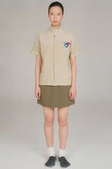 URBAN+FOREST Washed Waffle Stand Collar Half Shirt