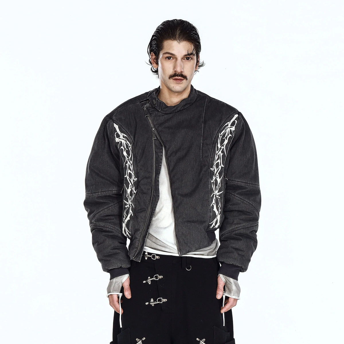FLYERRER Distressed Asymmetric Placket Totem Bomber