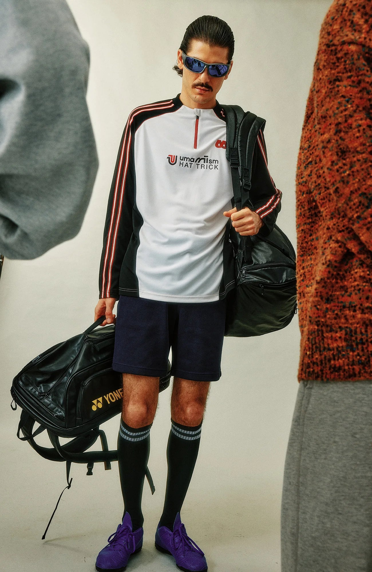 UMAMIISM Quick-Dry Striped Raglan Zip-Up Tee