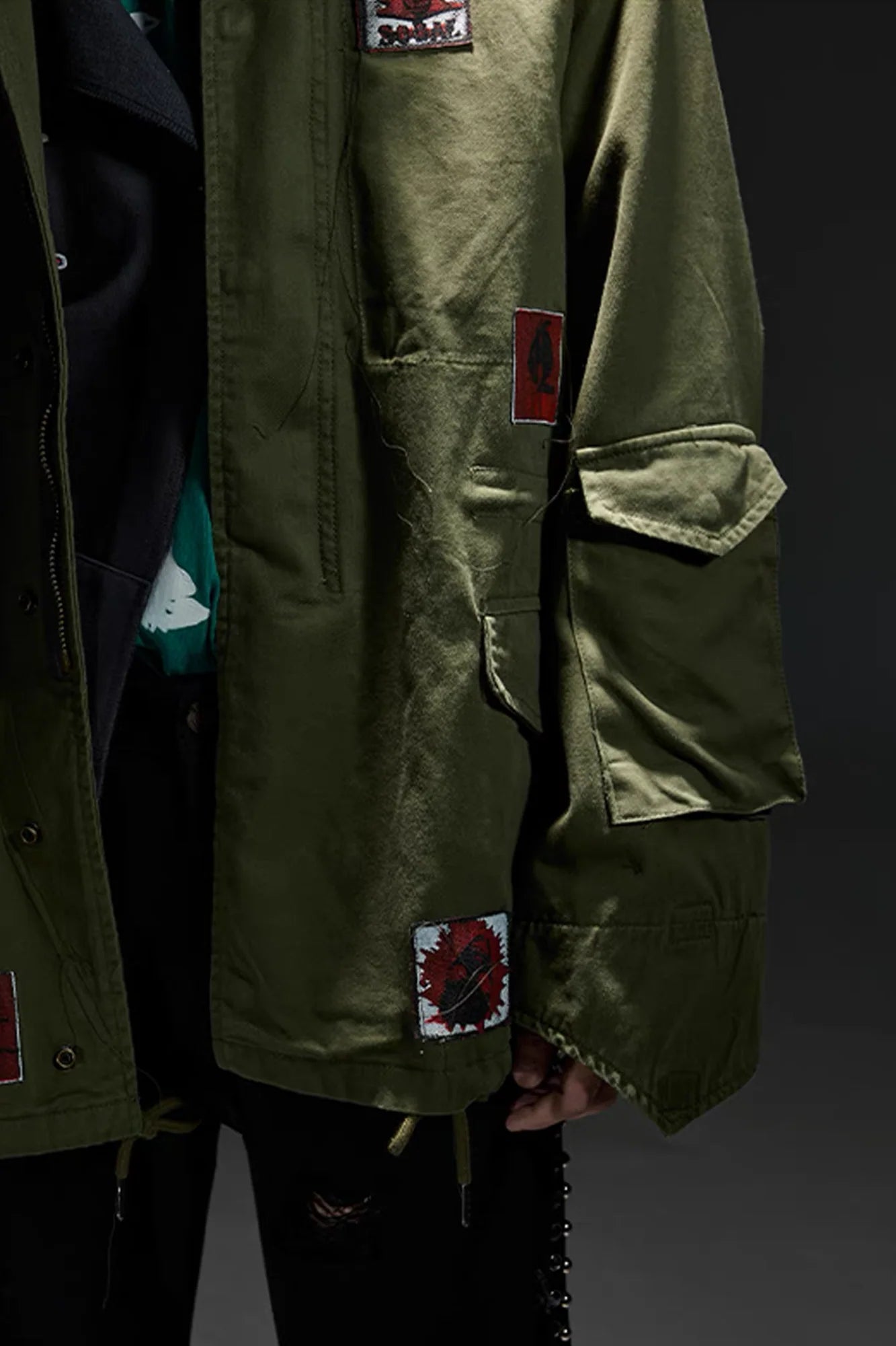 NOTHINGNESS WORLD Slogan Patchwork Multi-Pocket Utility Jacket