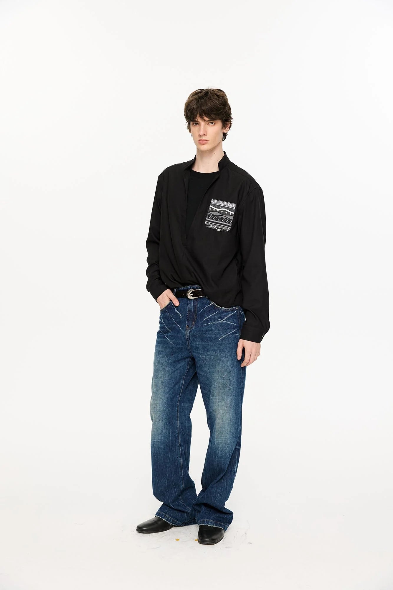 KREATE Faux Layered Fair Isle Pocket Shirt