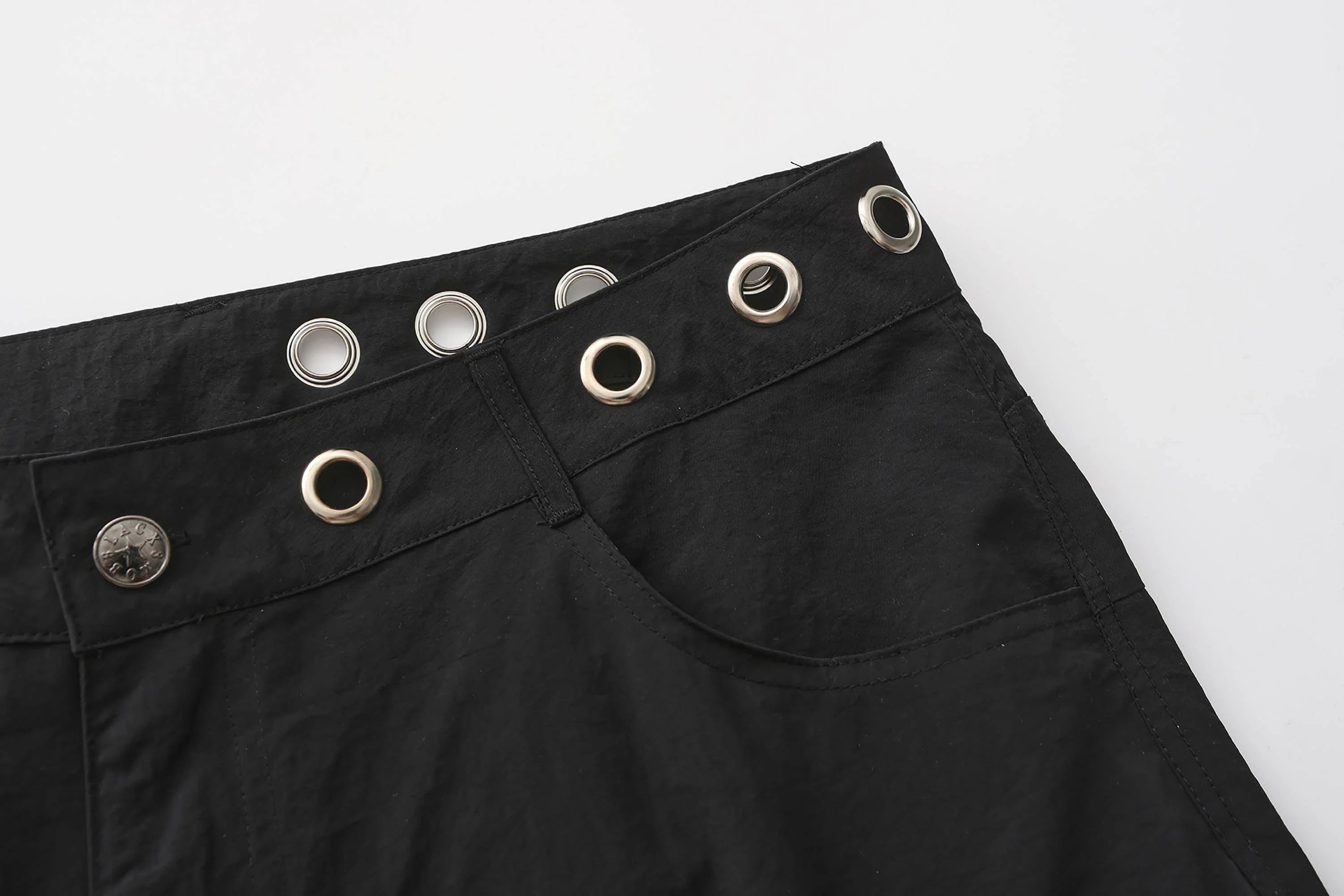 BLACK8MOB Eyelet Waist Tie Multi-Pocket Parachute Pants