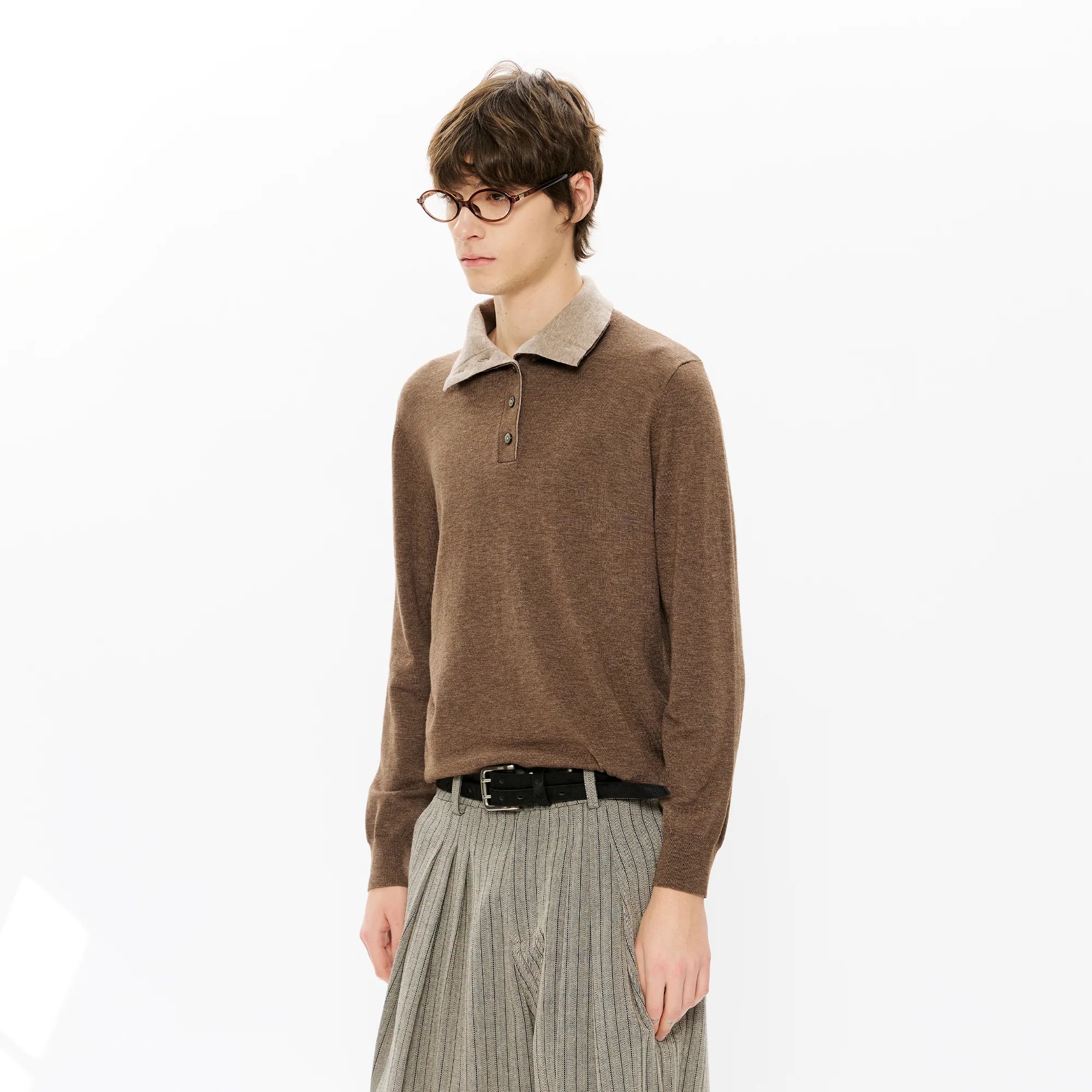 KREATE Double-Collar Wool-Blend Knit Polo