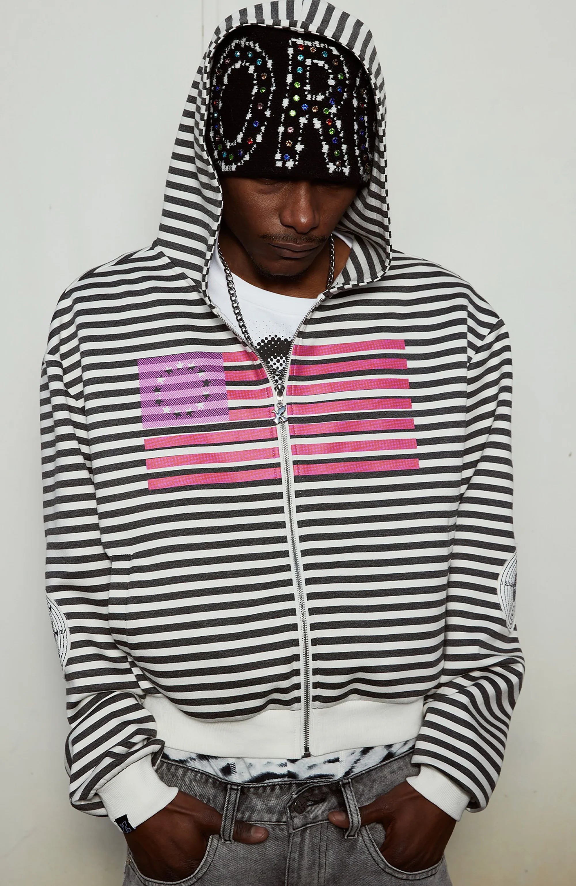 VINKID Flag Stripe Zip-Up Hoodie