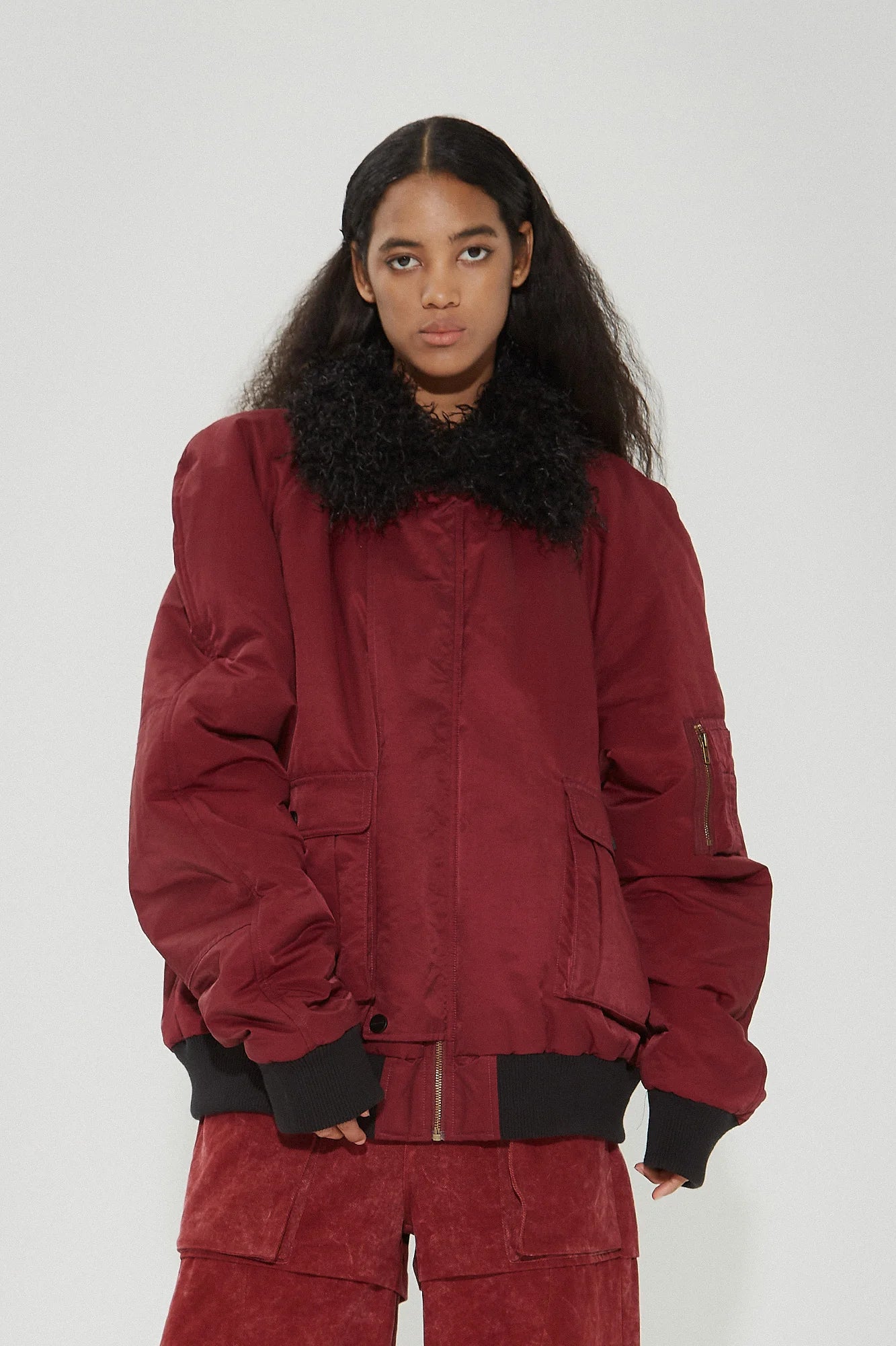 VANN VALRENCE Faux-Fur Collar Puffer Bomber Jacket