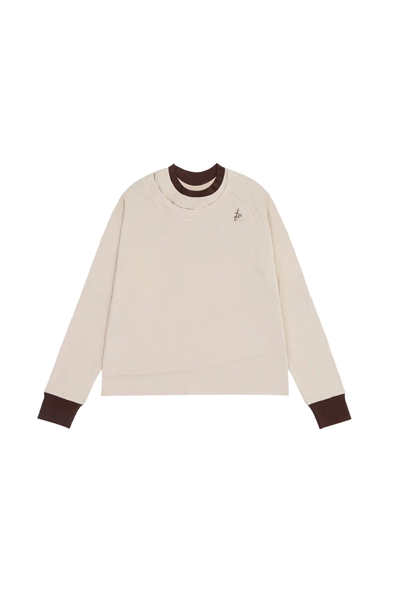 IN EXISTENCE Layered Asymmetrical Neck Embroidered Long-Sleeve Tee
