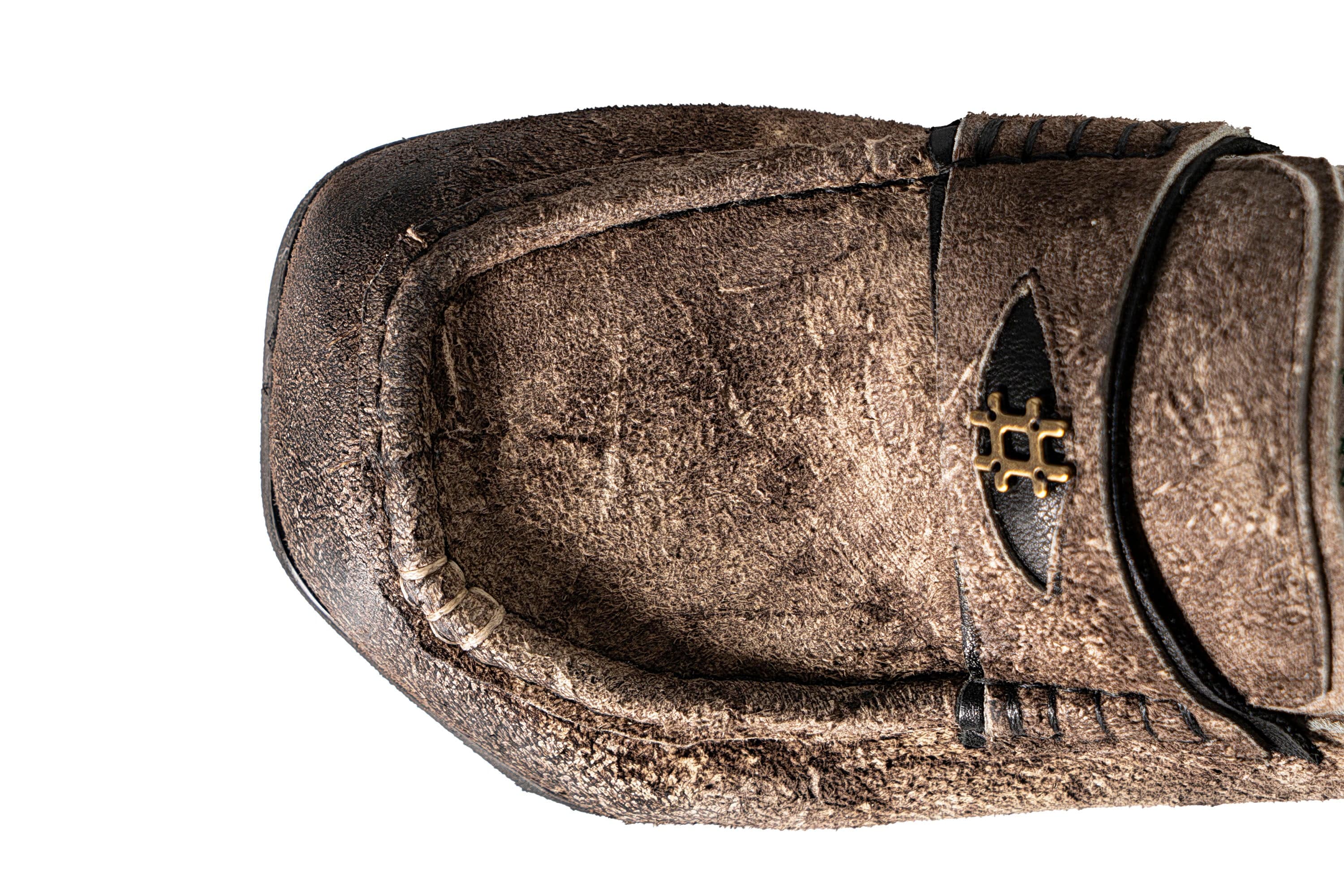 REWRITE Distressed Cowhide Saddle Loafers