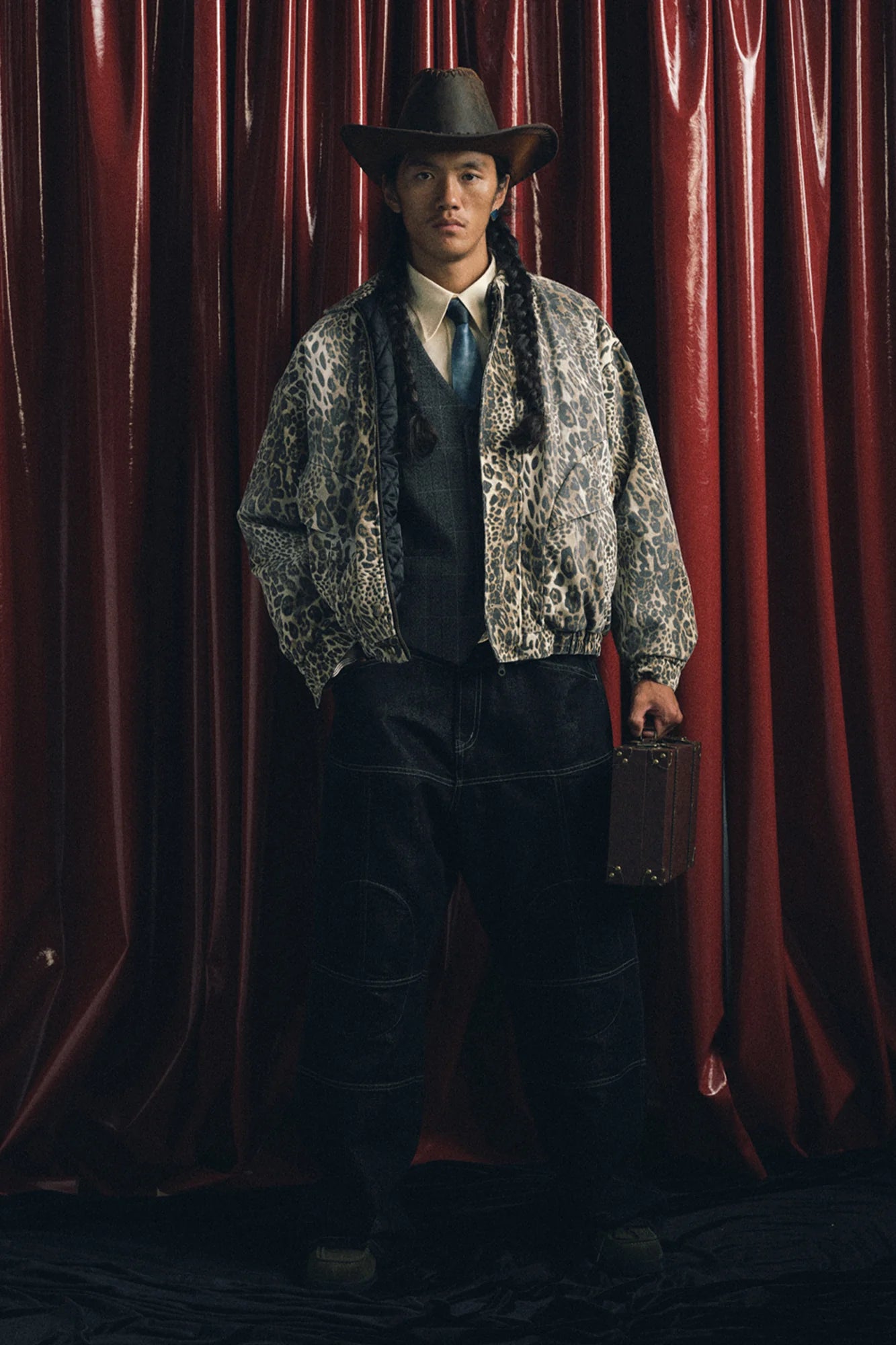 TRECLUB Distressed Leopard Full-Print Bomber Jacket