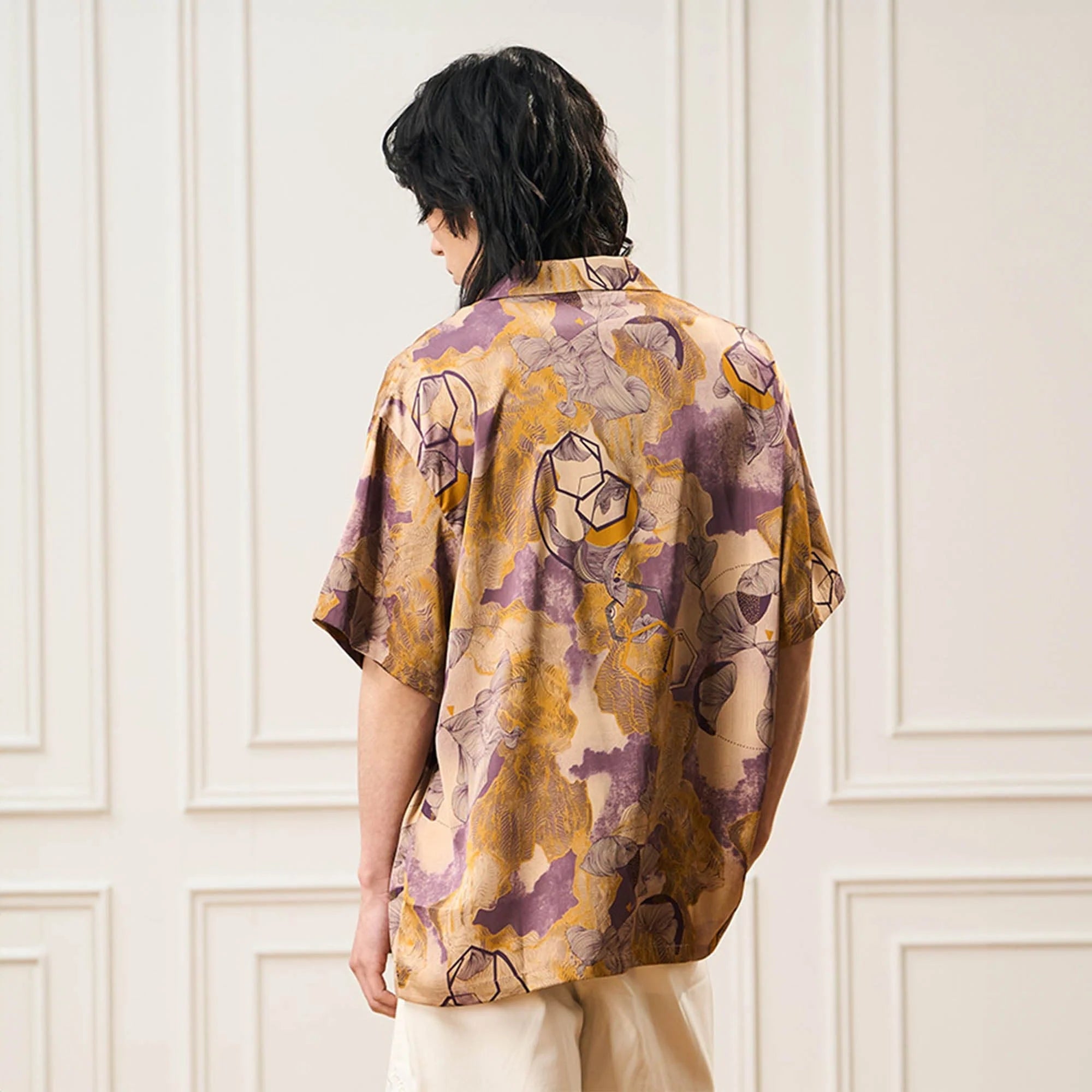 EPIC POETRY Botanic Geometry Satin Cuban Half Shirt