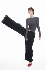 ARTIFICIAL WORLD Asymmetrical Overlay Wool Wide-Leg Pants