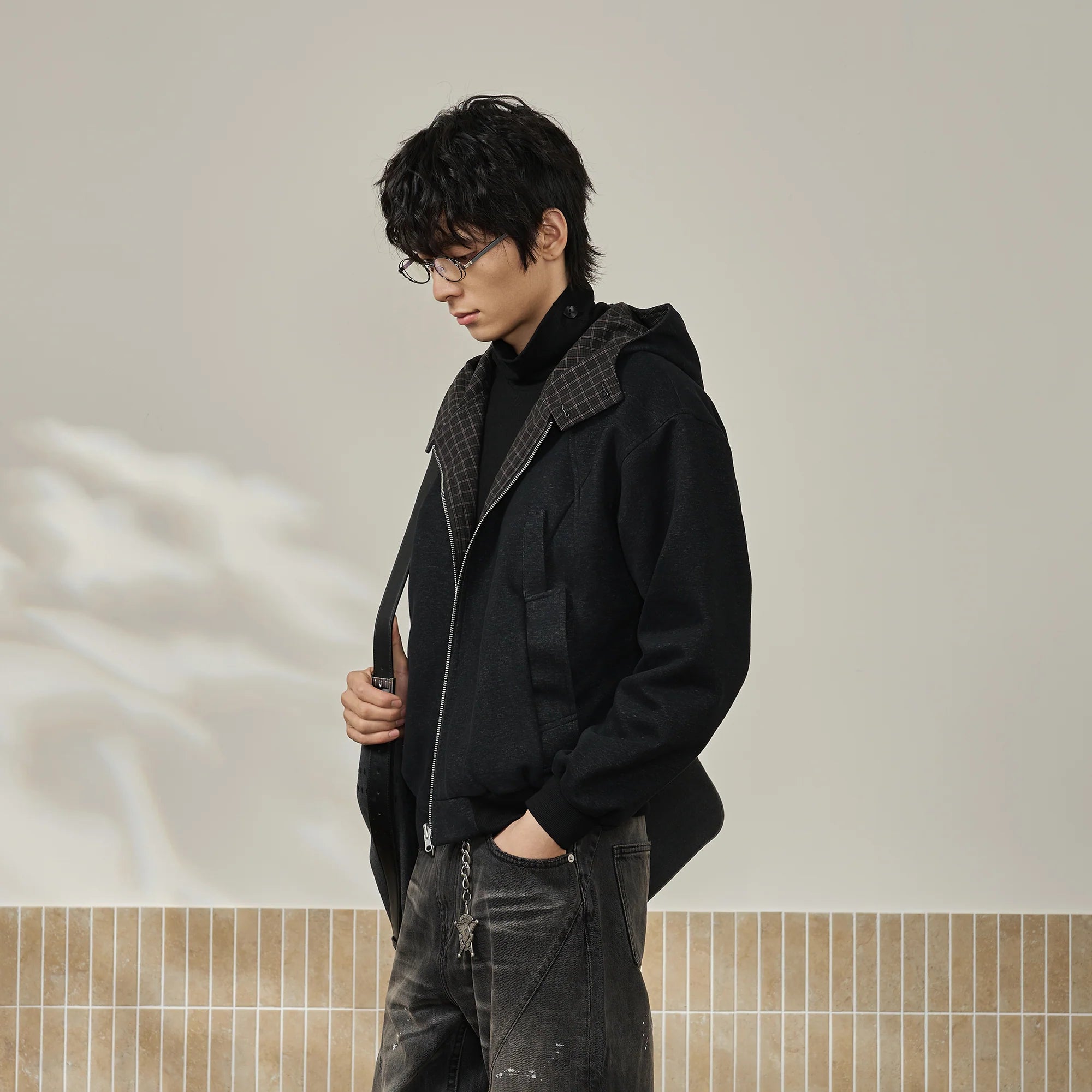 MOITIEDEPETALE Reversible Plaid Liner Hooded Jacket