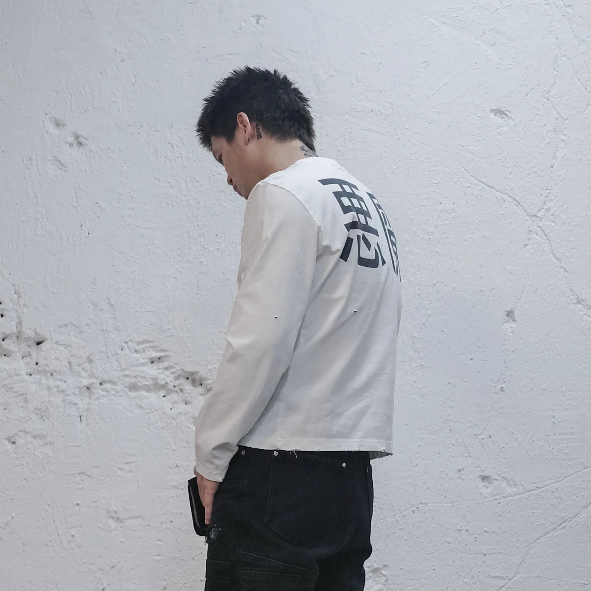 UNDERWATER Demon Slashed Cotton Long Sleeve Tee White