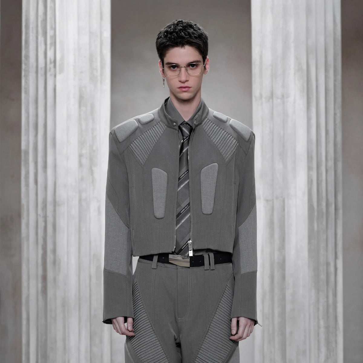 FACEONLAB Paneled Armor Padding Biker Jacket