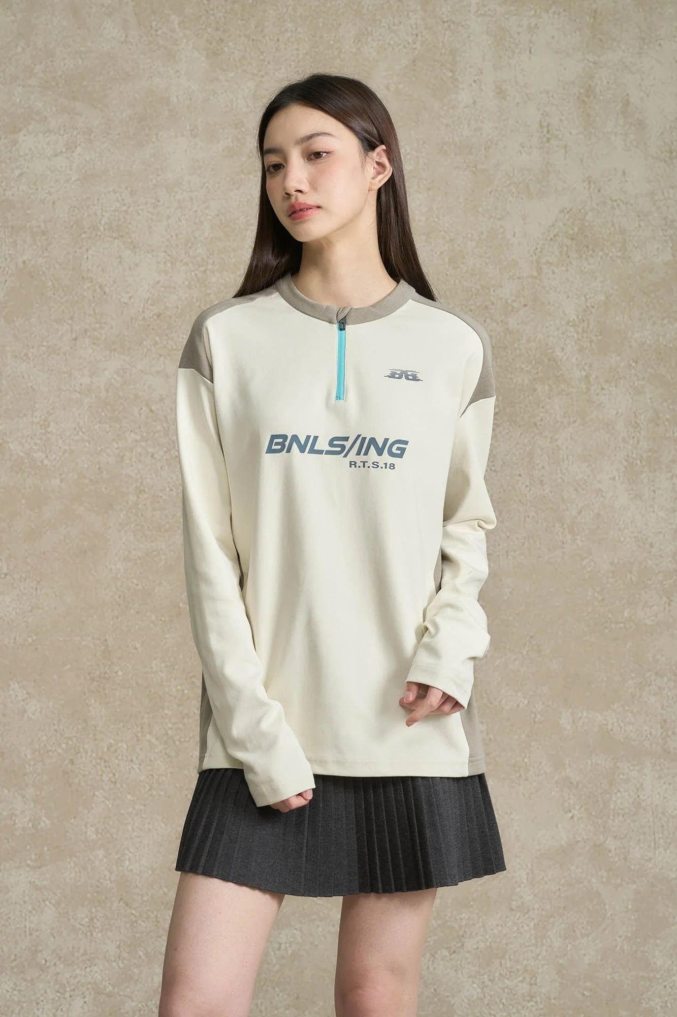 BONELESS Contrast Half-Zip Racing Long-Sleeve Tee
