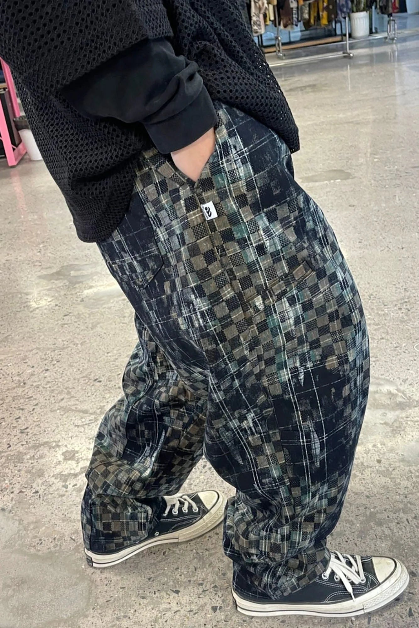 ME DA IGUAL Tie-Dye Washed Camo Checks Elastic Pants