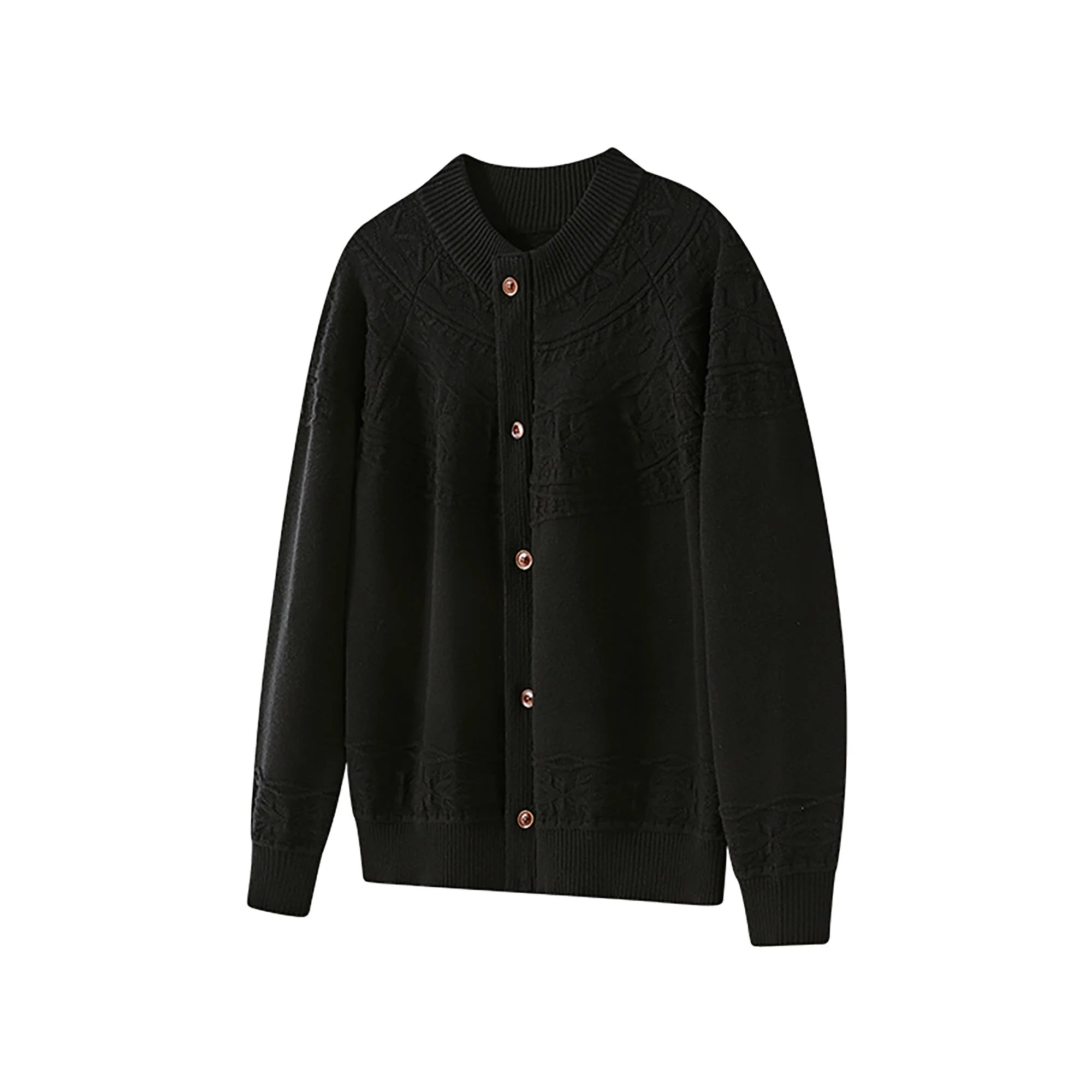KREATE Double-Placket Jacquard Yoke Cardigan