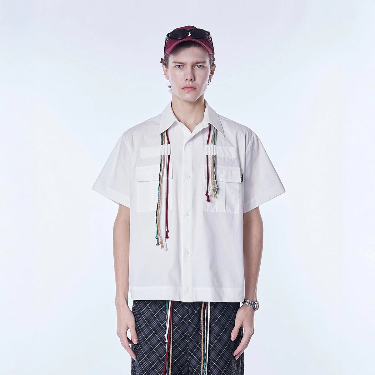 ASSEEN Cord Tassel Pocket Half Shirt
