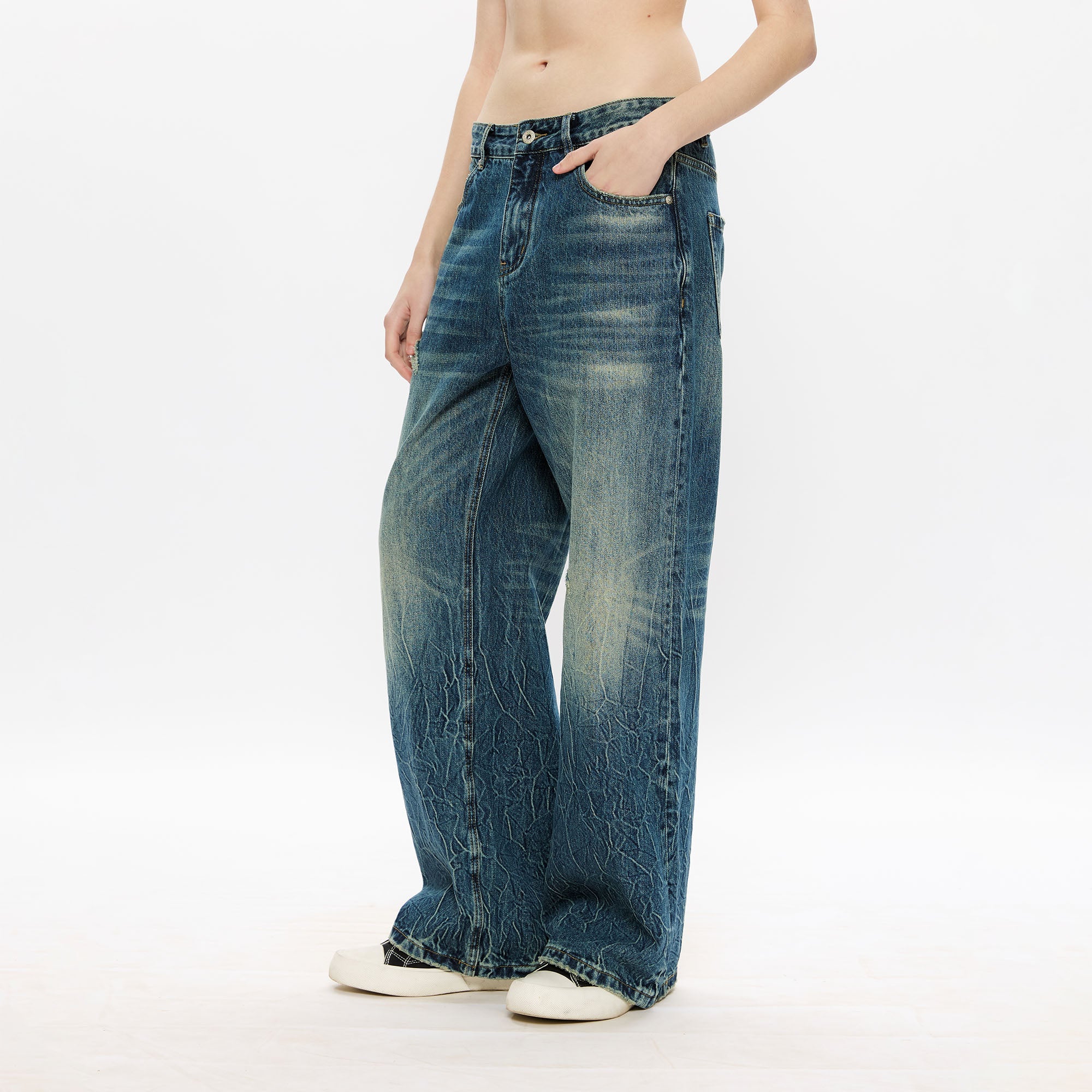 KREATE Whisker Washed Straight-Leg Jeans