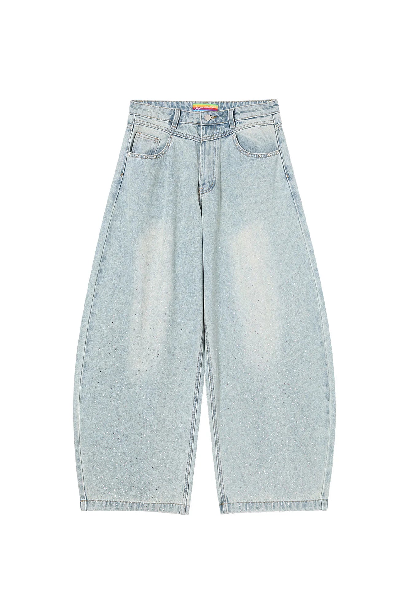CLP Washed Diamond-Dusted Curved-Leg Jeans