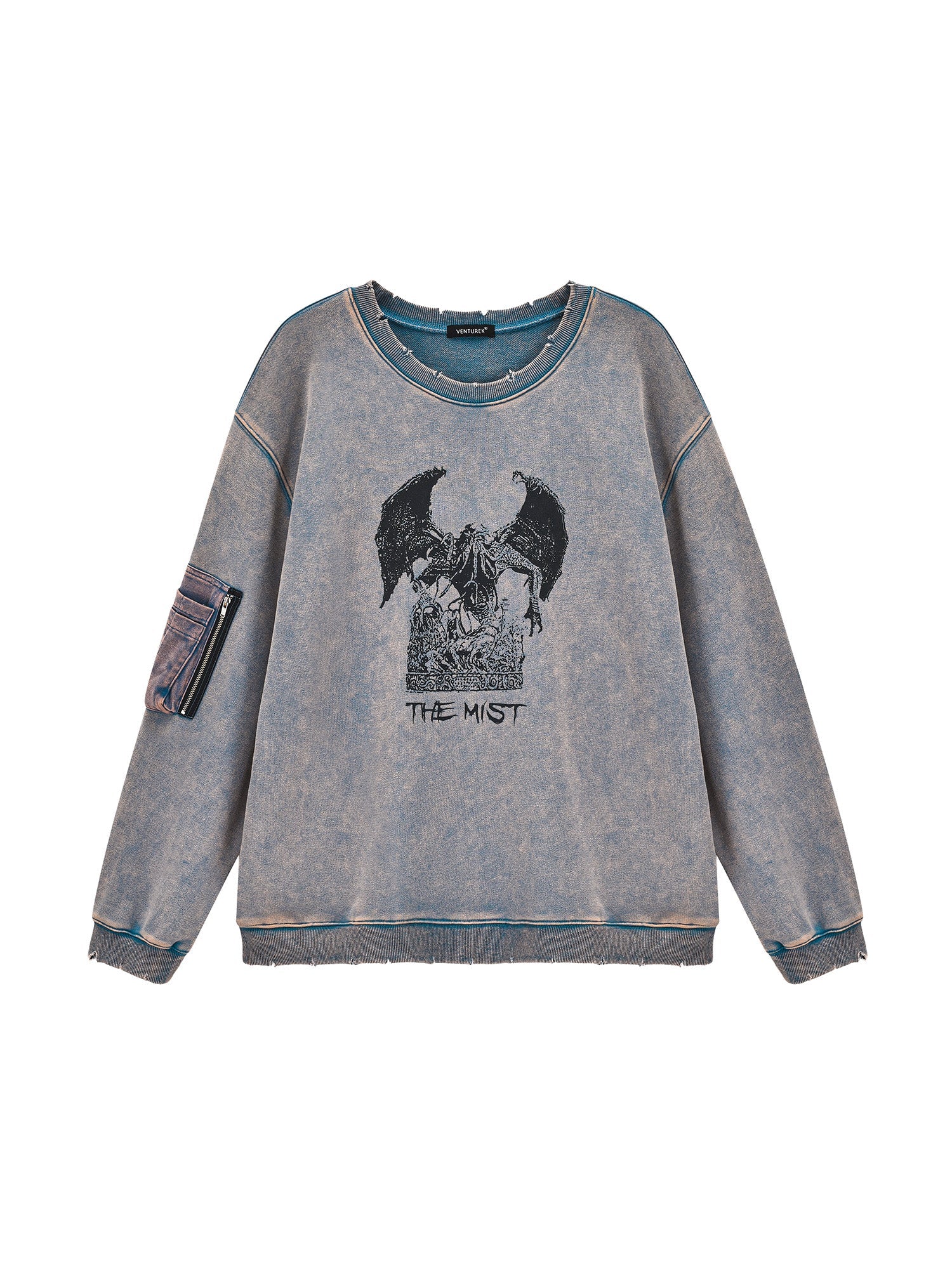 VENTUREK Washed Graphic Frayed Hem Sweatshirt