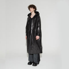 VANN VALRENCE Glossy Belted Hooded Padded Long Coat