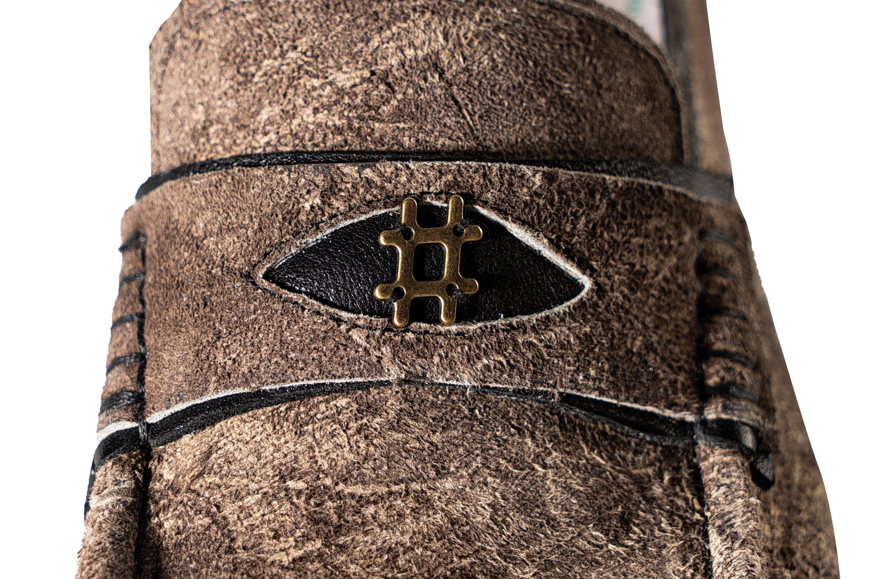 REWRITE Distressed Cowhide Saddle Loafers
