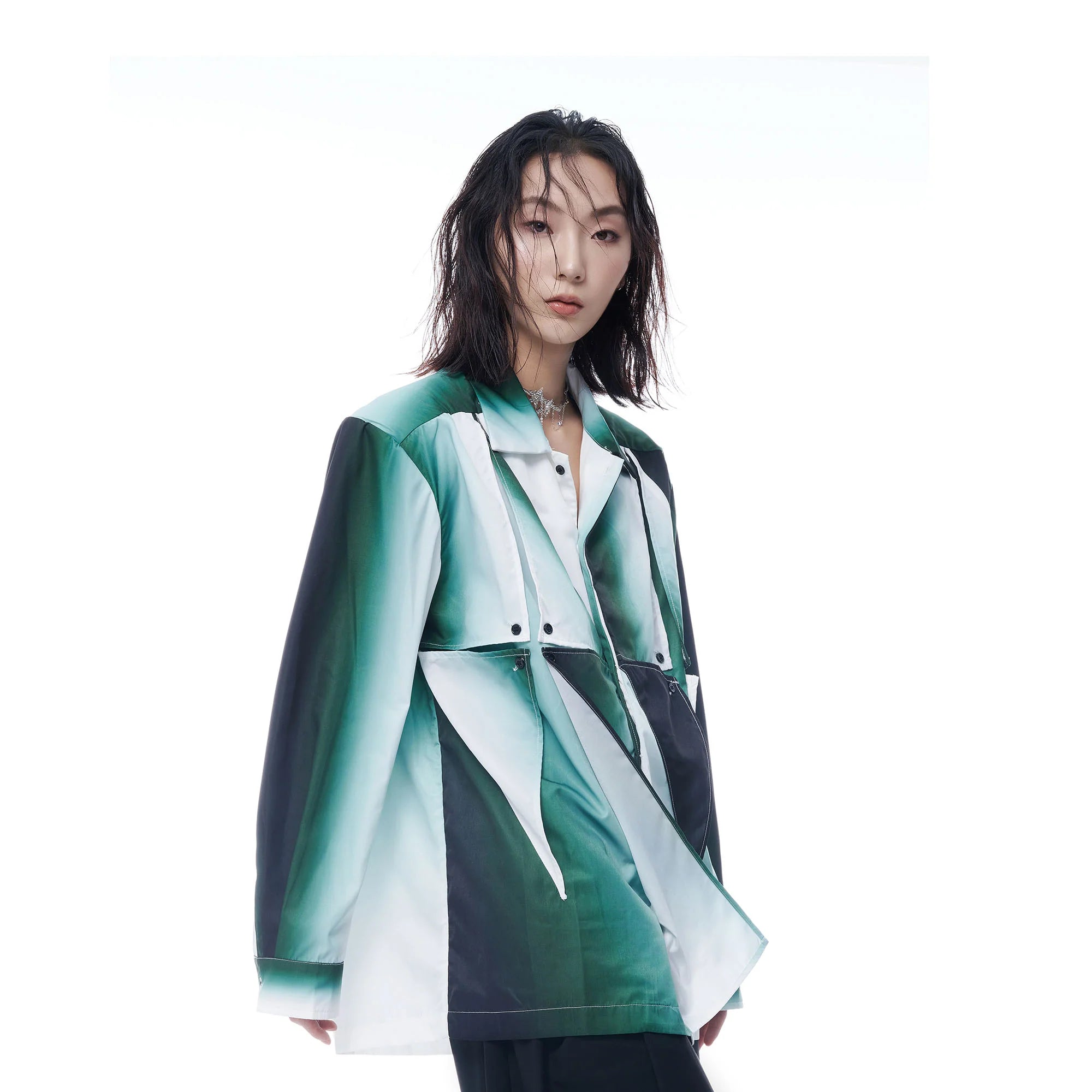 TUIMU Gradient Geometry Panel Acetate Shirt