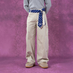 CLP Tie-Belt Multi-Pockets Stitched Pants
