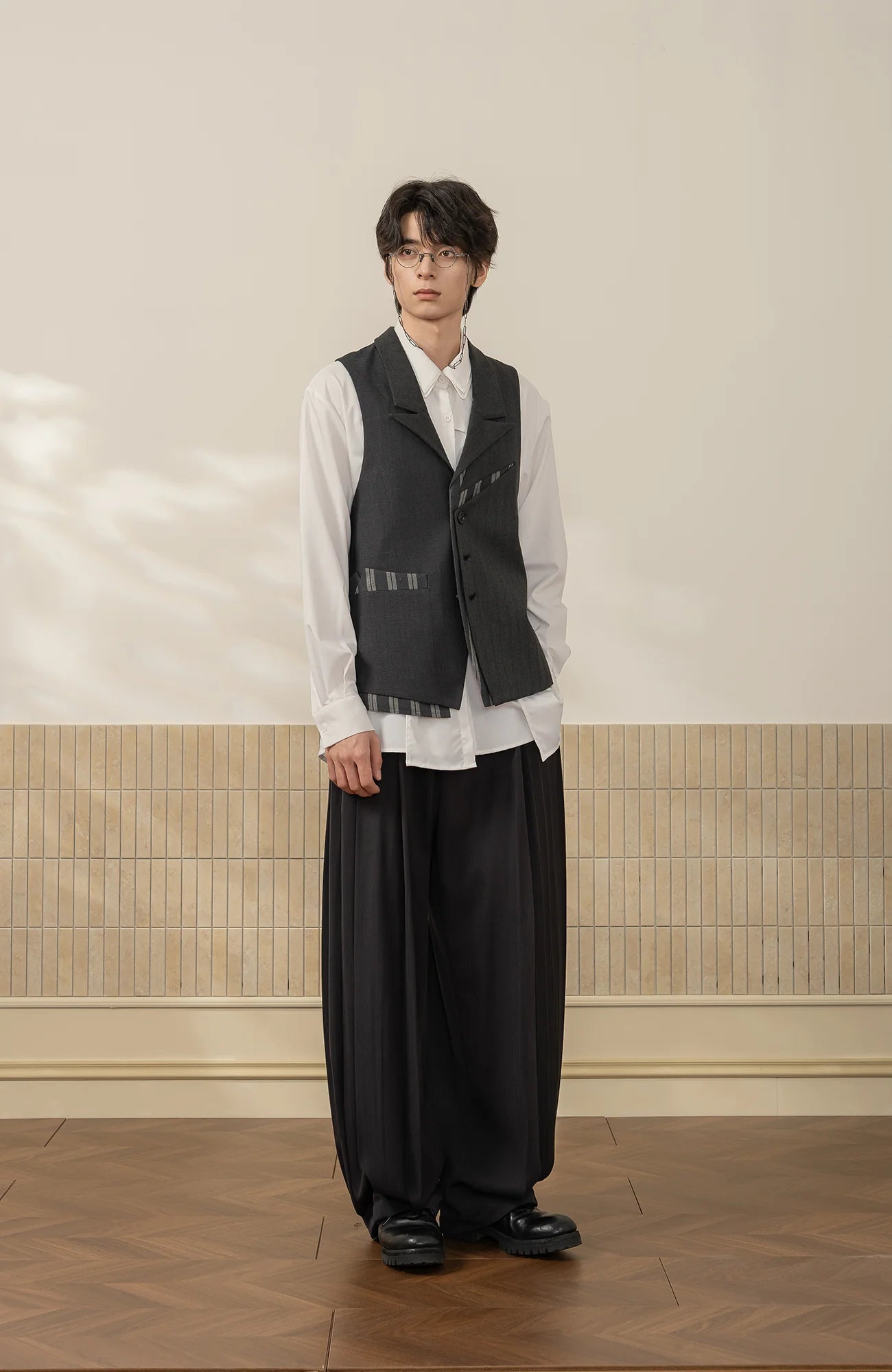 MOITIEDEPETALE Stripe-Spliced Double Layer Vest