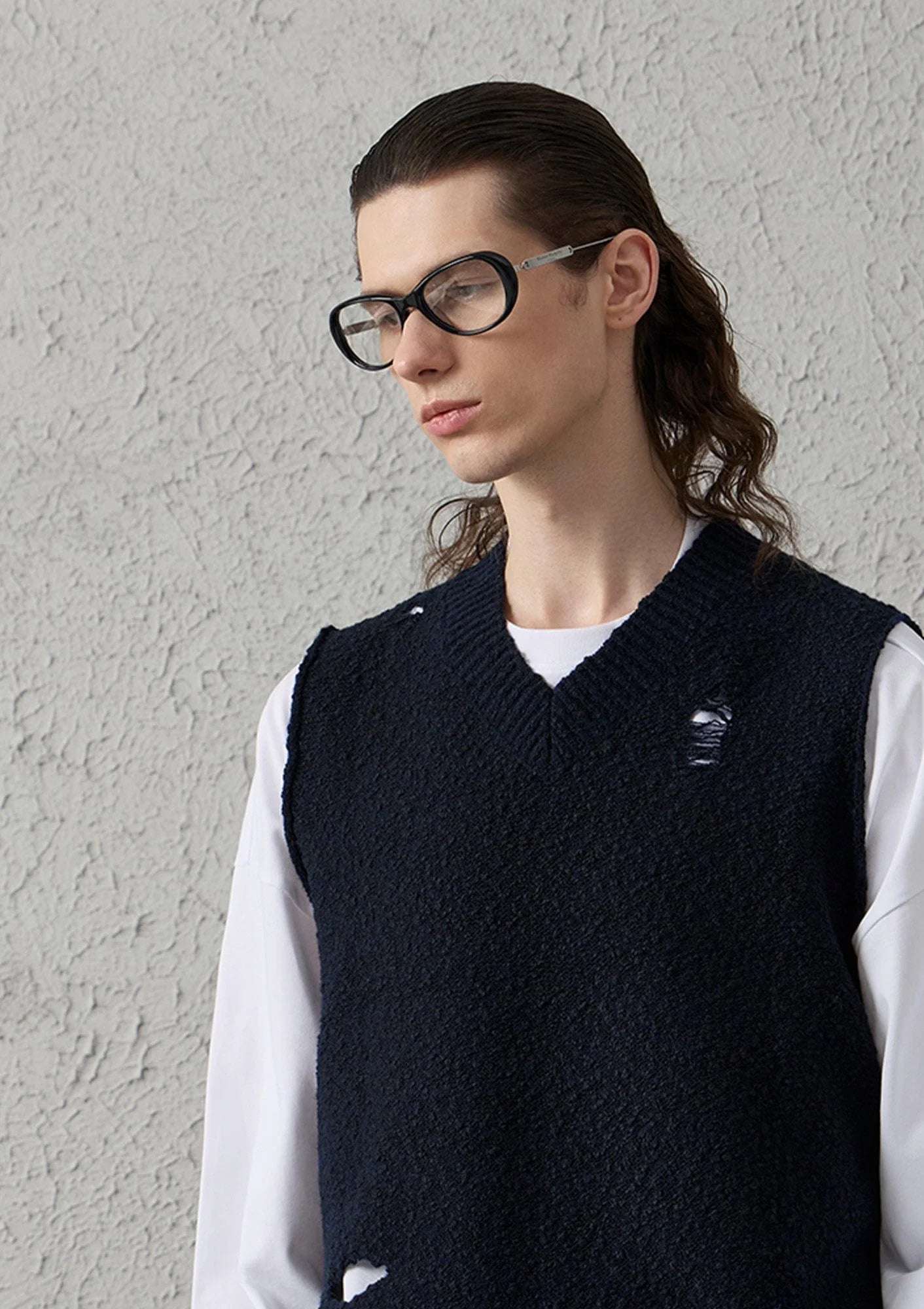 ORGANIC EMOTION Asymmetrical Distressed Bubble-Knit Vest