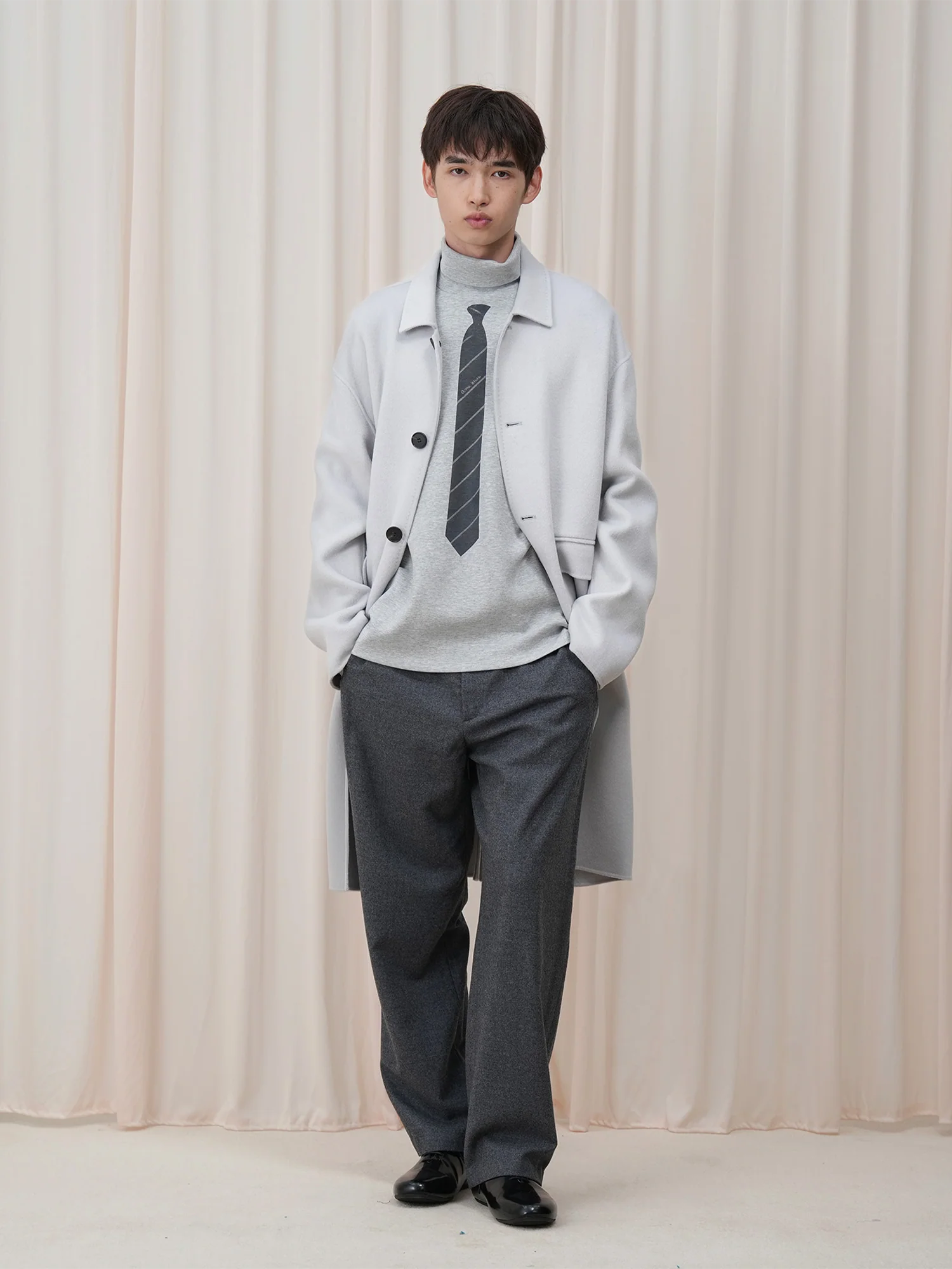 OUYANG WENJUN Stripes-Tie Graphic Turtleneck Long-Sleeve Tee