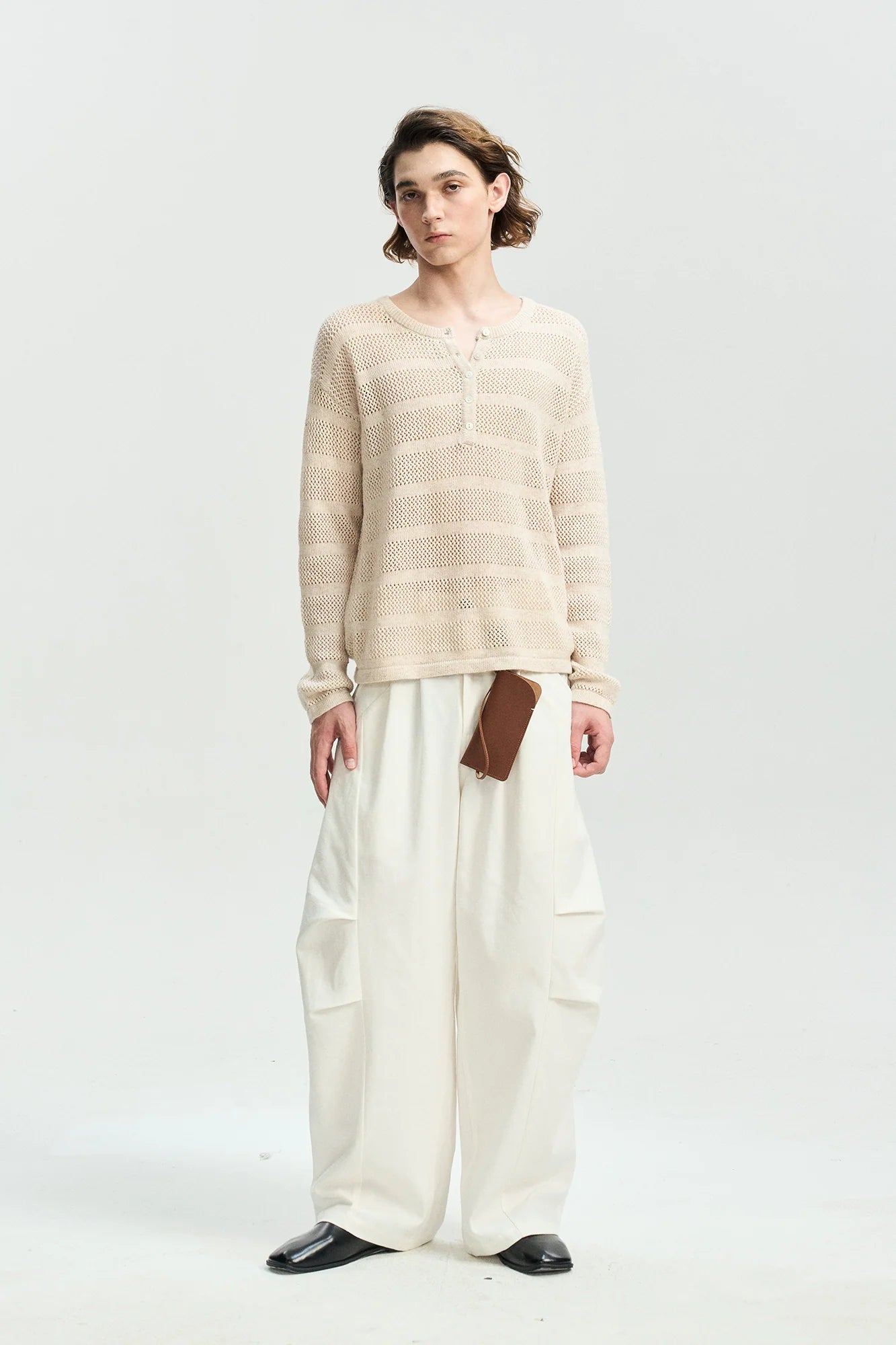 LEONSENSE Modern Curved Paneled Tencel-Cotton Pants