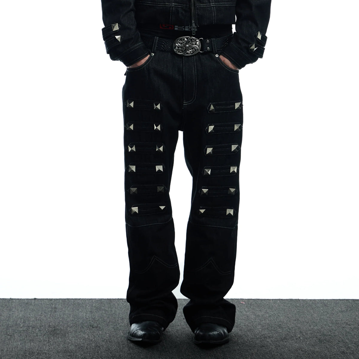 DND4DES Studded Raw Denim Flare Jeans